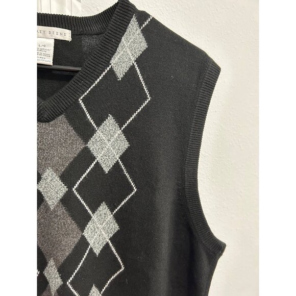 Geoffrey Beene Mens Argyle V Neck Sweater Vest Black Gray Size Large - Picture 4 of 8